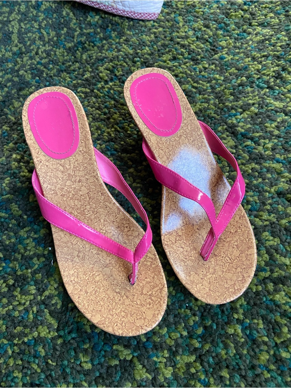 Women's Pink Cork Flip-Flop Wedge Sandals